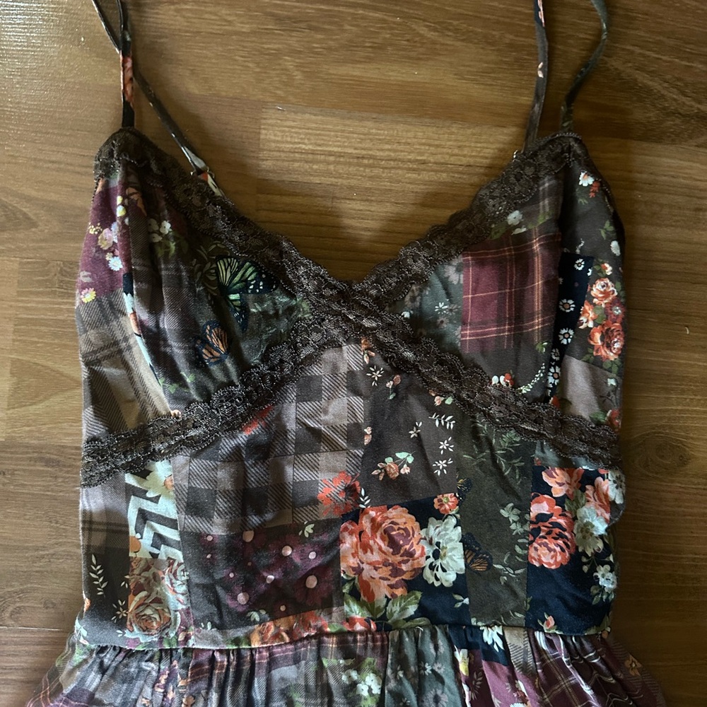 Hot Topic Pink and Brown Thorn & Fable Cottage Floral Patchwork Sundress - Picture 2 of 11
